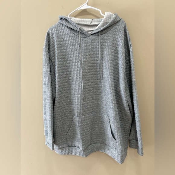 Tops - Women’s Plus Hoodie Textured Long Sleeve Pocket Pullover Casual Blouse Gray 3XL